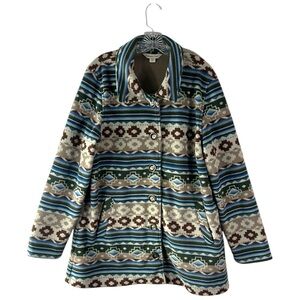 Coldwater Creek Fleece Button Aztec Print Jacket Size Large